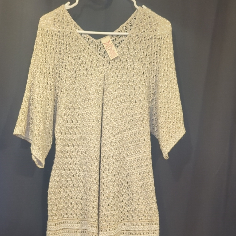 Faded Glory Cream Crochet Open Front Top